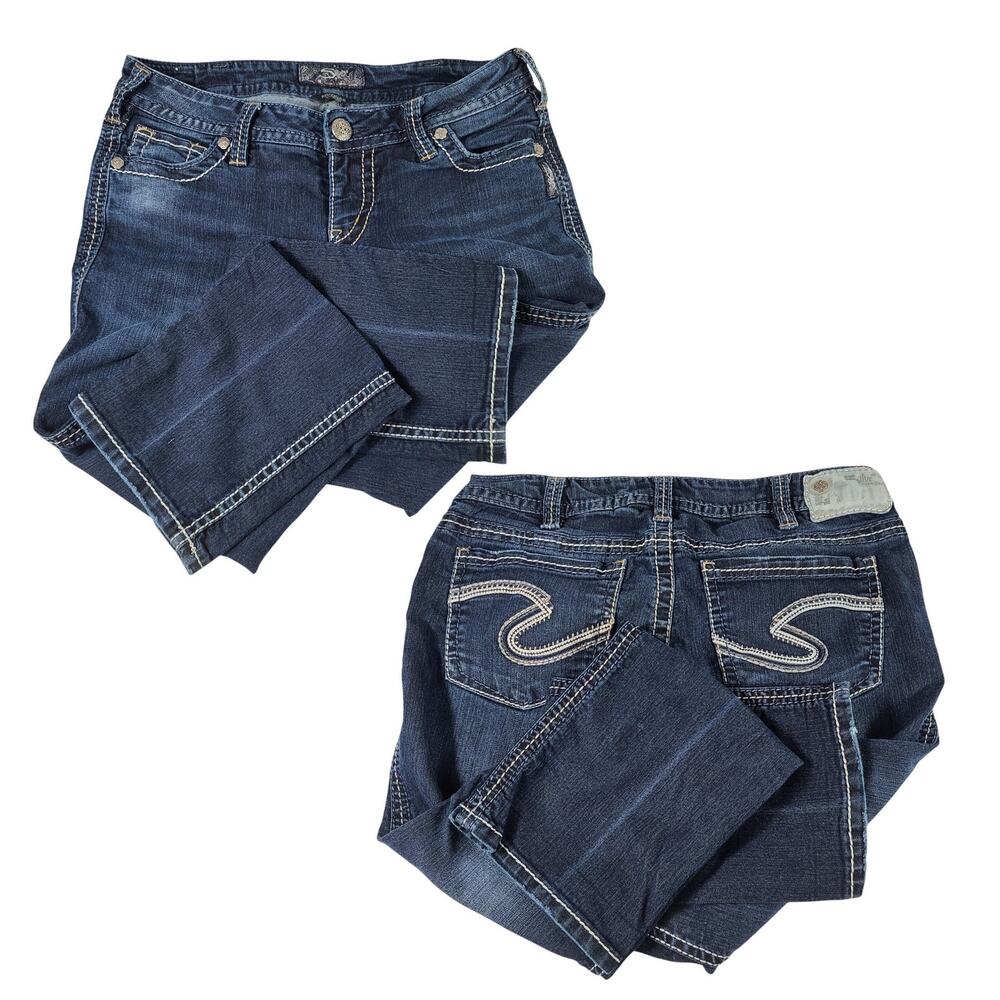 Silver Jeans Frances Capri Blue Denim Jeans Heavy Stitch Women's 31